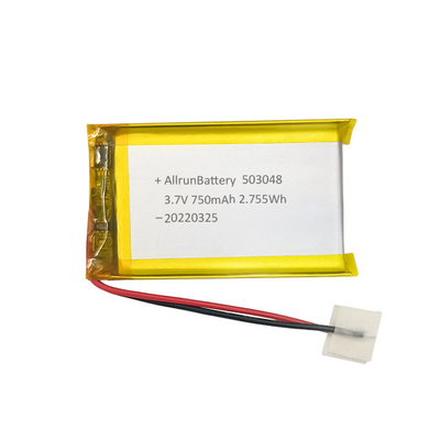 Bateria de polímero de lítio recarregável retangular leve 3,7 V 750 mAh LiPo