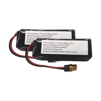 Bateria LiPo 30C 6S1P 22,2 V 1800 mAh Bateria de polímero de lítio de alta taxa C
