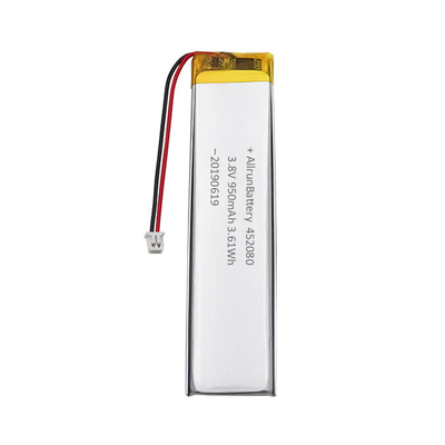 Bateria LiPo ultra estreita para eletrônicos vestíveis 3,8 V 950 mAh 452080