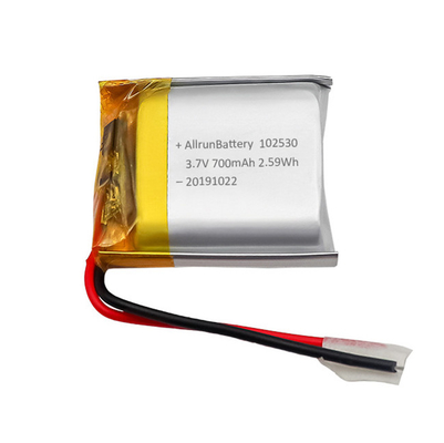 Bateria LiPo leve recarregável personalizada 3,7 V 700mAh 102530