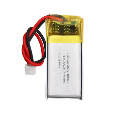 Bateria leve recarregável personalizada Mini LiPo 3,7 V 60mAh 401020