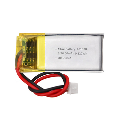 Bateria leve recarregável personalizada Mini LiPo 3,7 V 60mAh 401020