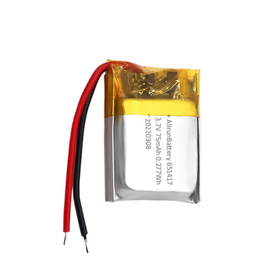 Bateria Thin IoT recarregável personalizada 3,7 V 75 mAh LiPo 651417