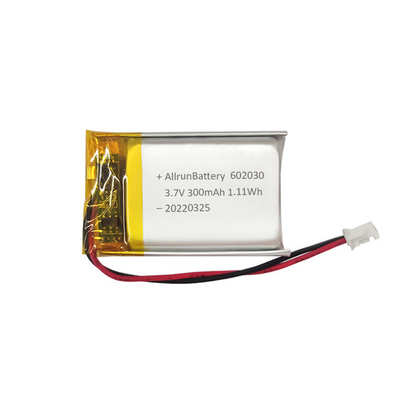 Bateria de polímero de lítio retangular leve 602030 Bateria LiPo 3,7 V 300 mAh