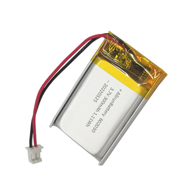 Bateria de polímero de lítio retangular leve 602030 Bateria LiPo 3,7 V 300 mAh